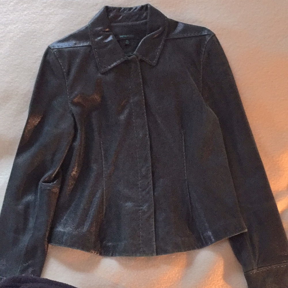 Deep blue brushed leather jacket